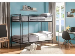 Vente-unique Cama litera 2 x 90 x 190 cm metal con somieres y colchón. DUOTIS II Negro Outlet