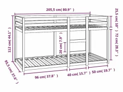 vidaxl Cama Litera|Cama litera sin colchón madera maciza de pino 90x200 cm