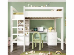 Cama mezzanine de 90x200 cm - con escalera de seguridad de 4 peldaños - con mesa - con estante - con barreras de seguridad - (sin colchón)^ModernLuxe Sale