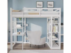 ModernLuxe Cama mezzanine infantil 140x200cm - con escalera - con mesa - con perchero simple - (sin colchón) Blanco Outlet