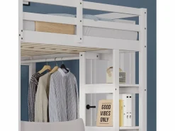 ModernLuxe Cama mezzanine infantil 140x200cm - con escalera - con mesa - con perchero simple - (sin colchón) Blanco Outlet