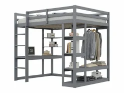 ModernLuxe Cama mezzanine infantil 140x200cm - con escalera - con mesa - con perchero simple - (sin colchón) Gris Online