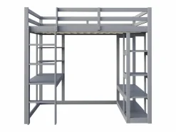 ModernLuxe Cama mezzanine infantil 140x200cm - con escalera - con mesa - con perchero simple - (sin colchón) Gris Online