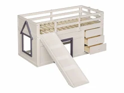 ModernLuxe Cama mezzanine infantil 90x200 cm - con tobogán - 3 cajones - (sin colchón) Crema Best