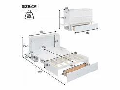 Cama multifuncional retráctil 140x200 cm de madera maciza - con cajón y soporte en el cabecero -^ModernLuxe