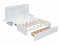 Cama multifuncional retráctil 140x200 cm de madera maciza - con cajón y soporte en el cabecero -^ModernLuxe