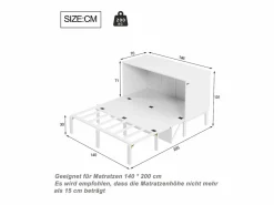 Cama Murphy de 140x200 cm, cama abatible vertical con somier de láminas, ideal para jóvenes - Blanca^ Outlet