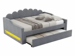 ModernLuxe Cama Diván|Cama nido 140×200 cm - con tira LED luminosa - con somier de láminas - MDF+lino -