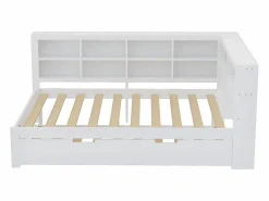 Cama nido 140 x 200 cm + 90 x 190 cm con toma USB y librería - Madera maciza - (sin colchón)^Merax Hot
