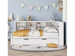 Merax Cama Nido|Cama nido 140 x 200 cm + 90 x 190 cm con puerto USB y almacenaje - madera maciza -