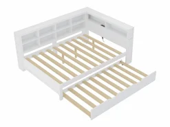 Merax Cama Nido|Cama nido 140 x 200 cm + 90 x 190 cm con puerto USB y almacenaje - madera maciza -
