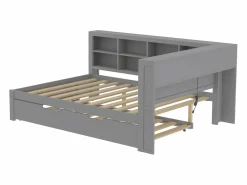 Merax Cama nido 140 x 200 cm + 90 x 190 cm con toma USB y almacenaje - madera maciza - Gris Best