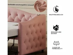 Merax Cama nido 90 x 200 cm con tomas USB, sofá cama - Tela de lino - Somier de láminas - (sin colchón) Rosa Sale