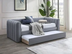 Vente-unique Cama nido 90 x 190 cm de tela y en color + colchón - SAHONA Gris Outlet