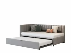 Cama nido 90/180 x 200 cm en forma de L, Sofá cama - Terciopelo - Somier de láminas - claro (sin colchón)^Merax