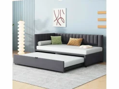 Merax Cama Nido|Cama nido 90/180 x 200 cm en forma de L, Sofá cama - Terciopelo - Somier de láminas - (sin colchón)