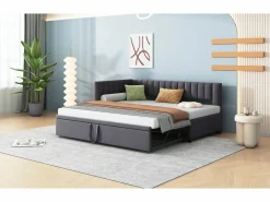 Merax Cama Nido|Cama nido 90/180 x 200 cm en forma de L, Sofá cama - Terciopelo - Somier de láminas - (sin colchón)