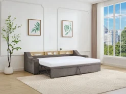 Cama nido 2 x 80 x 200 cm con almacenamiento y puerto USB en tela - ORAVAYA^Vente-unique Sale