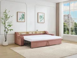 Cama nido 2 x 80 x 200 cm con almacenamiento y puerto USB de tela - ORAVAYA^Vente-unique Hot