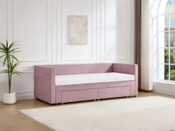 Vente-unique Cama Diván|Cama Nido|Cama nido 2 x 80 x 200 cm con somier de lamas y cajones en tejido texturizado - CAMITY