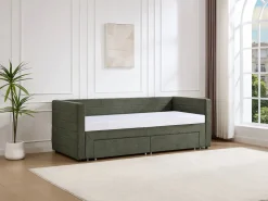 Cama nido 2 x 80 x 200 cm en tela texturizada + colchón - CAMITY^Vente-unique Outlet