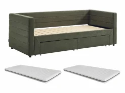 Cama nido 2 x 80 x 200 cm en tela texturizada + colchón - CAMITY^Vente-unique Outlet