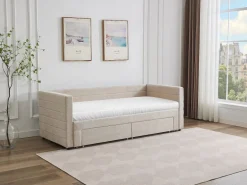 Cama nido 2 x 80 x 200 cm tela texturizada + colchón - CAMITY^Vente-unique Online