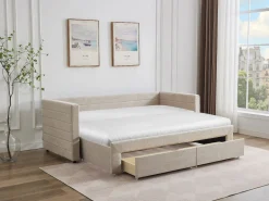 Cama nido 2 x 80 x 200 cm tela texturizada + colchón - CAMITY^Vente-unique Online