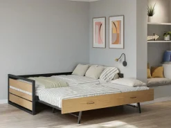 Vente-unique Cama Nido|Cama Infantil|Cama nido 120 x 200 y 90 x 200 cm en MDF pino y metal natural y antracita - BOSTON