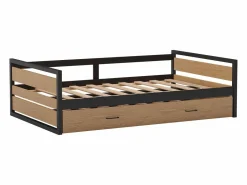Vente-unique Cama Nido|Cama Infantil|Cama nido 120 x 200 y 90 x 200 cm en MDF pino y metal natural y antracita - BOSTON