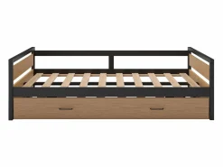 Vente-unique Cama Nido|Cama Infantil|Cama nido 120 x 200 y 90 x 200 cm en MDF pino y metal natural y antracita - BOSTON