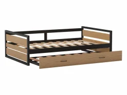 Vente-unique Cama Nido|Cama Infantil|Cama nido 120 x 200 y 90 x 200 cm en MDF pino y metal natural y antracita - BOSTON