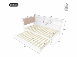 Cama nido blanca de 90x200cm con iluminación LED, almacenaje, USB (sin colchón)^Hauss Spole New