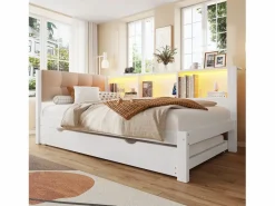 Cama nido blanca de 90x200cm con iluminación LED, almacenaje, USB (sin colchón)^Hauss Spole New