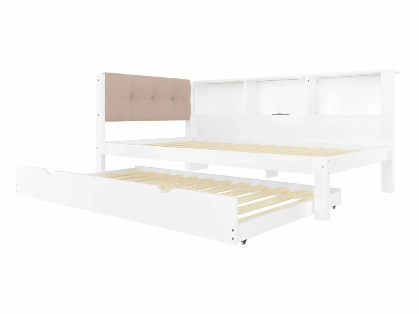 Cama nido blanca de 90x200cm con iluminación LED, almacenaje, USB (sin colchón)^Hauss Spole New
