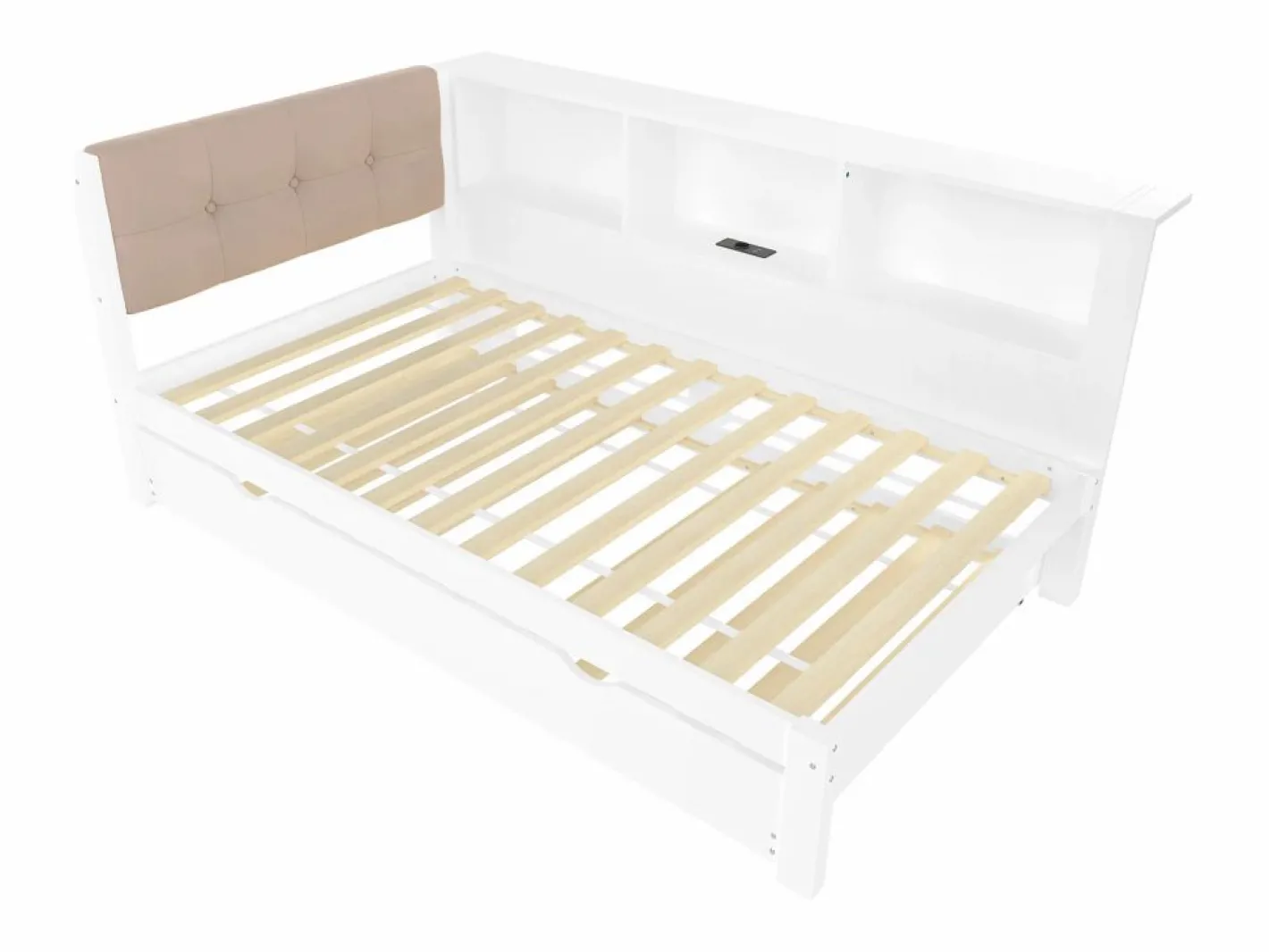 Cama nido blanca de 90x200cm con iluminación LED, almacenaje, USB (sin colchón)^Hauss Spole New