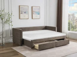 Vente-unique Cama Diván|Cama Nido|Cama nido CAMITY 2 x 80 x 200 cm con somier de láminas y cajones en tejido texturizado color