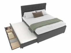 Merax Cama nido con 3 cajones - 140 x 200 cm + 90 x 190 cm - tejido de lino - cabecero ajustable - color Gris