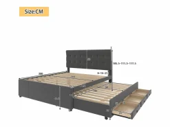 Merax Cama nido con 3 cajones - 140 x 200 cm + 90 x 190 cm - tejido de lino - cabecero ajustable - color Gris
