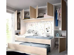 Vente-unique Cama nido con puente y compartimentos 90 x 190 cm - Color roble y blanco SELENA Color natural claro Sale