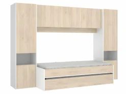 Vente-unique Cama nido con puente y compartimentos 90 x 190 cm roble y blanco con colchón SELENA Color natural claro Best