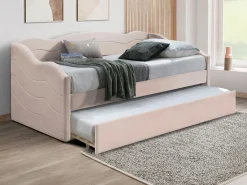 Vente-unique Cama nido de 2 plazas de 90 x 190 cm en terciopelo + colchón - LENVIA Rosa Sale