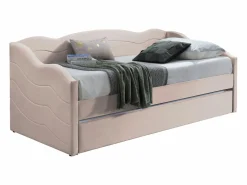 Vente-unique Cama nido de 2 plazas de 90 x 190 cm en terciopelo + colchón - LENVIA Rosa Sale