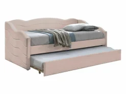 Vente-unique Cama nido de 2 plazas de 90 x 190 cm en terciopelo + colchón - LENVIA Rosa Sale