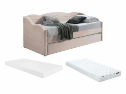 Vente-unique Cama nido de 2 plazas de 90 x 190 cm en terciopelo + colchón - LENVIA Rosa Sale