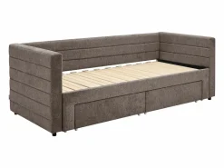 Vente-unique Cama Diván|Cama Nido|Cama nido de 2 x 80 x 200 cm en tejido texturizado gris + colchón - CAMITY