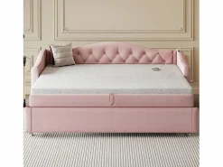 ModernLuxe Cama Nido|Cama nido de lino 90x200 cm y 90x190 cm - con puerto USB y somier -