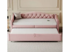 ModernLuxe Cama Nido|Cama nido de lino 90x200 cm y 90x190 cm - con puerto USB y somier -