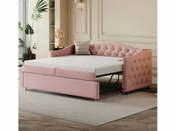 ModernLuxe Cama Nido|Cama nido de lino 90x200 cm y 90x190 cm - con puerto USB y somier -