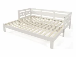 OKWISH Cama nido diván 90x190 cm de pino macizo con segunda cama y estructura enrollable - Blanco New